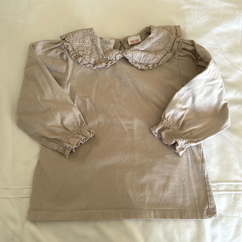 Zara Kids Size 2-3 Years Long Sleeve embroidered bib collar blouse